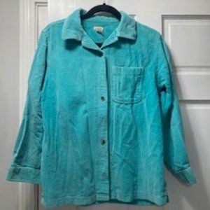 Vintage Corduroy LL Bean Blue/Teal Button Down Overshirt with Pocket, Size Small